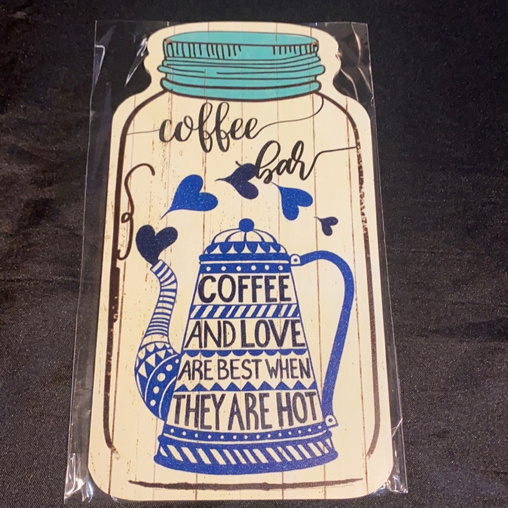 Wooden mason jar shaped sign; love and coffee. Includes twine string.